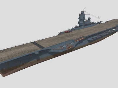 Aircraft Carrier With Long Flight Deck And Military Aircraft On Deck 3d model