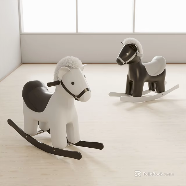 Building Block Rocking Horses White And Black Design For Children Playroom Interior 3d model 