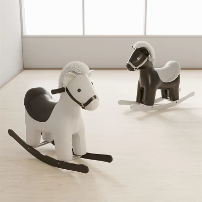 Building Block Rocking Horses White And Black Design For Children Playroom Interior 3d model