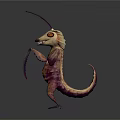 Fantasy Insect Game Movie Character With Long Antennae Red Eyes Claws And Pink Orange Body
