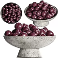 Abundant Dark Purple Plums in Light Gray Stone Bowls Looking Fresh and Ripe