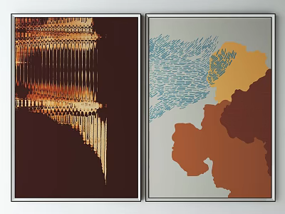 Abstract Wall Art Decor With Brown Blue Orange Patterns And Modern Design 3d model