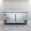 Stainless Steel Refrigerator Freezer With Glass Display Lid Double Doors In Indoor Setting With Window