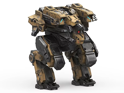 Heavy Duty Industrial Mech Robot With Armored Structure Blue Sensors And Red Lights 3d model