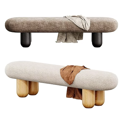 Two Toned Sofa Benches With Black And Wooden Legs And Draped Cloth On Top 3d model