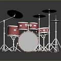 Red Drum Set with Multiple Drums Cymbals and White Stands