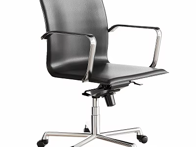 Modern Black Leather Office Chair with Metal Armrests Silver Base and Wheels 3d model