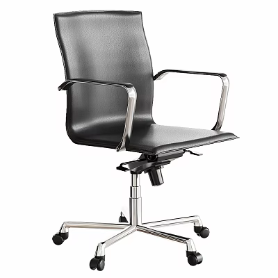 Modern Black Leather Office Chair with Metal Armrests Silver Base and Wheels 3d model