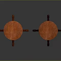 Classic Style Two Wooden Stools with Cylindrical Columns and Round Tops on Dark Bases
