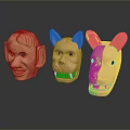 Three Detailed Animal Head Sculptures With Cat And Rabbit Ears Design