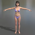 Game Movie Female Character In Purple Bikini Standing With Arms Outstretched On Gray Background