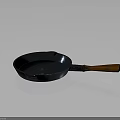 Stylish Blue Frying Pan With Wooden Handle And Round Design For Kitchen Use