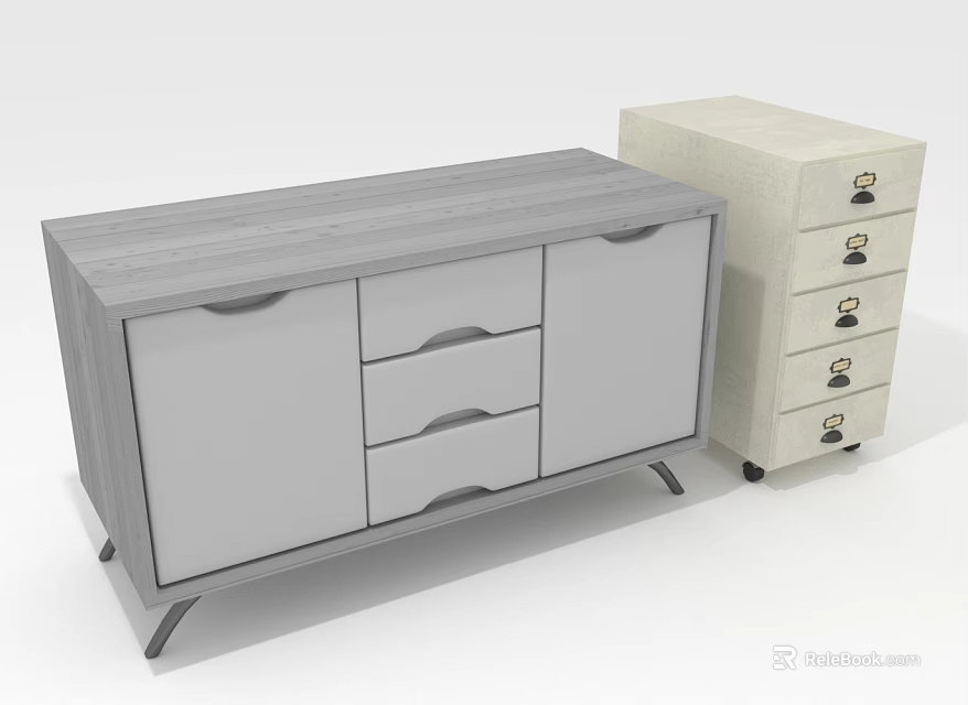 Modern Home Furniture Gray Cabinet With Doors Drawers And Beige Chest Of Drawers 3d model 