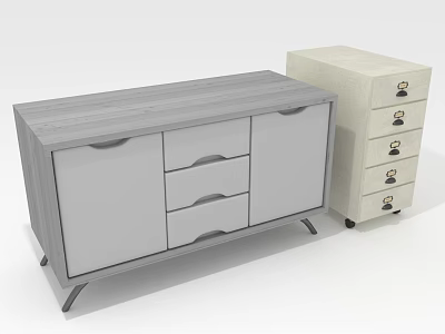 Modern Home Furniture Gray Cabinet With Doors Drawers And Beige Chest Of Drawers 3d model