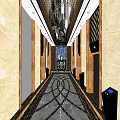 Elegant Elevator Corridor With Marble Walls Decorative Floor Chandelier And Doors