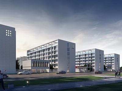 Modern White Residential Buildings With Glass Curtain Walls Lawn Parked Cars And Pedestrians 3d model