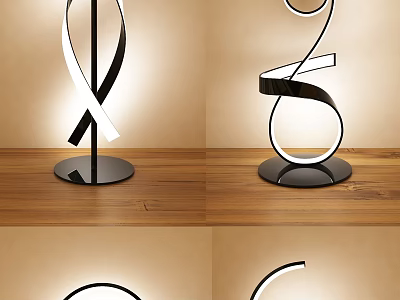 Tech Exhibition Hall Featuring Modern Innovative LED Sculptural Lighting with Curved Lines and Black Bases 3d model