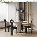 Modern Dining Table and Chair Round Table and Chair Chandelier Vase 3d model
