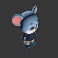 Cute Blue Cartoon Mouse Character With Big Ears Black Shirt Brown Shorts And Blue Shoes