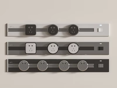 Modern Multiple Sockets And Switches With Gray White Black Panel Design 3d model