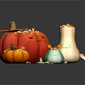 Colorful Decorative Pumpkin Ornament Set With Smiling Faces And Bead Decorations 3d model