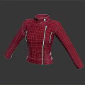 Red Stand Collar Jacket With White Zipper And Stitched Sleeve Details