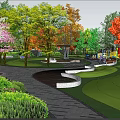 Waterfront Landscape Design With Green Lawns Walking Paths And Playground Areas