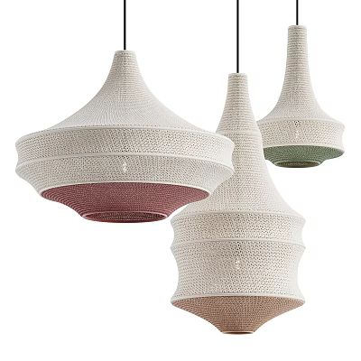 Modern Woven Pendant Lights with Layered Shades in White Pink and Green 3d model