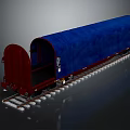Red Train Carriage With Blue Tarpaulin Cover On Railway Tracks