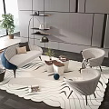 Modern Living Room Interior With Blue Beige Armchairs Floor Lamp White Rug Blue Cactus Decor