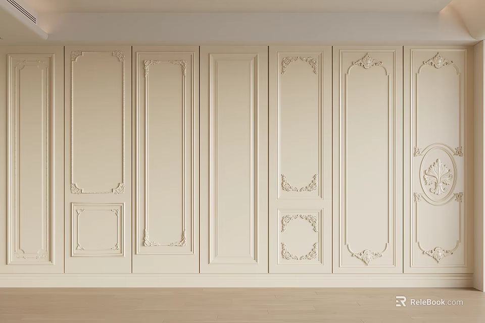 Elegant Classic White Wall Paneling With Detailed Decorative Patterns For Interior Design 3d model