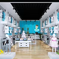 Vibrant Children's Clothing Store Featuring Blue Storefront And Cartoon Character Window