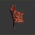 Red Corset With Golden Intricate Patterns And Black Rivet Trim