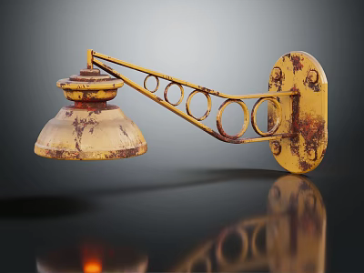 Rustic Wall Mounted Furniture Lamp With Yellow Rusted Finish And Circular Rings 3d model