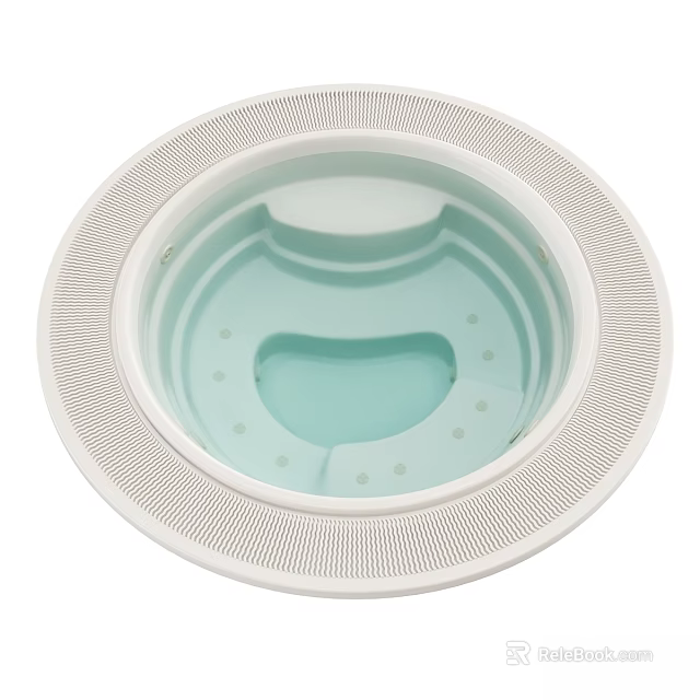 Stylish Round Bathtub Featuring White Textured Edge Light Blue Interior And Small Massage Holes 3d model 