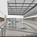 Shopping Mall Atrium With Glass Skylight Blue Sky White Clouds Multiple Floors Glass Railings Shops