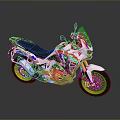 Adventure Motorcycle With Red White Blue Body Gold Wheels Windshield And Black Seat