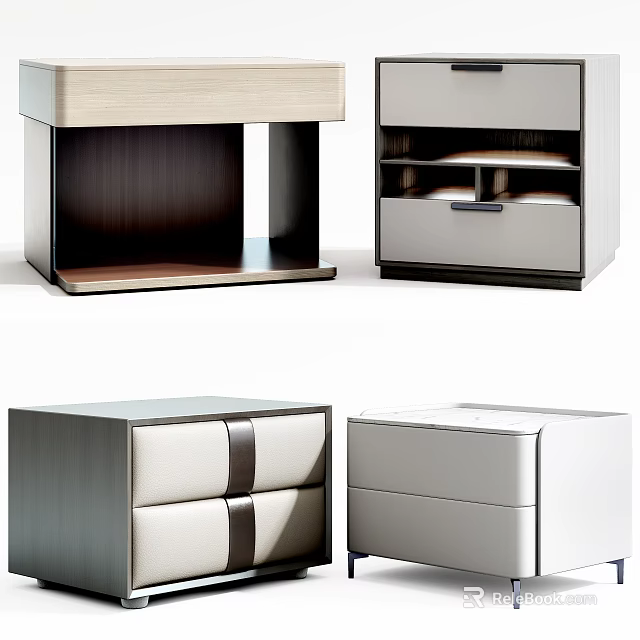 Modern Bedside Tables With Drawers And Upholstered Details For Bedroom Design 3d model 