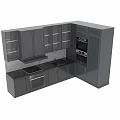 Modern Kitchen Interior With Gray Open Glass Door Cabinets Marble Countertop And Built-in Oven