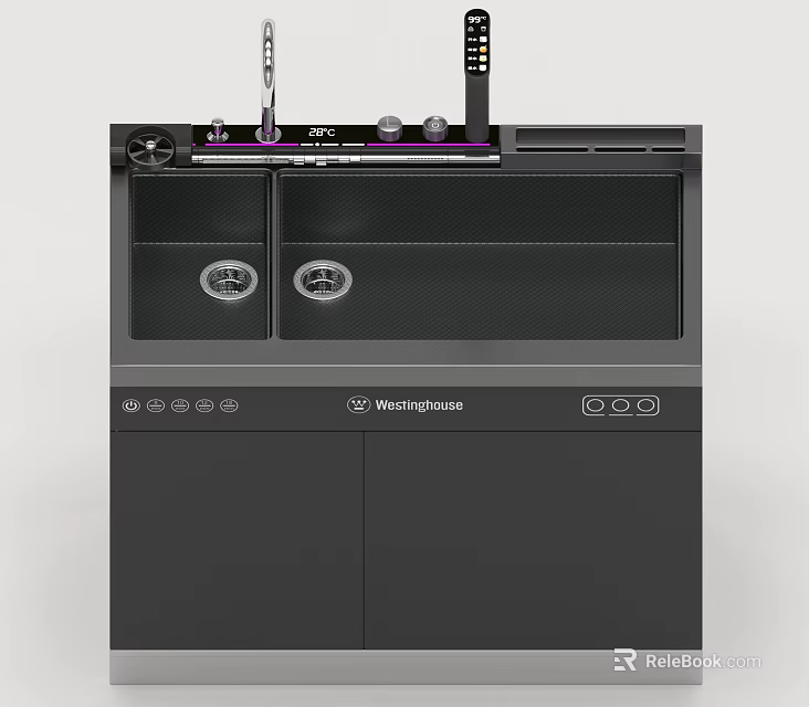 Modern Westinghouse Kitchen Daily Electrical Appliance With Double Sinks Lower Cabinets And Control Knobs 3d model 