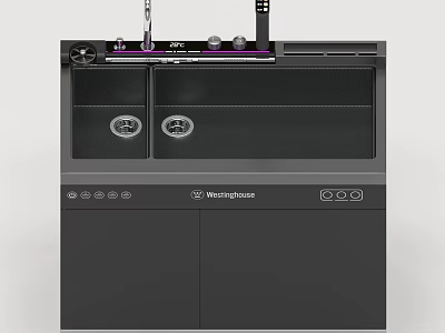 Modern Westinghouse Kitchen Daily Electrical Appliance With Double Sinks Lower Cabinets And Control Knobs 3d model