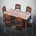 Dining Table Set with Rectangular Wooden Table and Six Carved Chairs 3d model