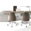 Modern Office Desk with Laptop Desk Lamp Storage Shelves and Two Office Chairs