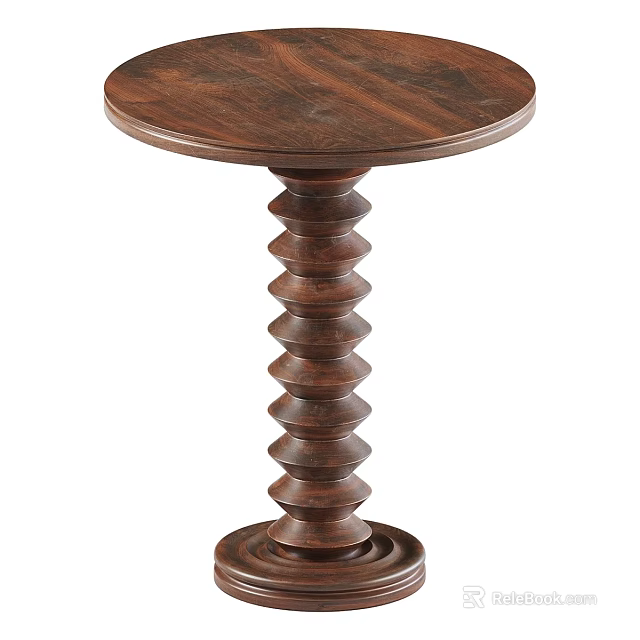 Round Wooden Side Table With Spiral Carved Pedestal Base Classic Design 3d model 