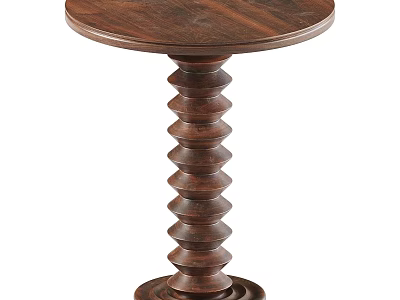 Round Wooden Side Table With Spiral Carved Pedestal Base Classic Design 3d model