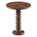 Round Wooden Side Table With Spiral Carved Pedestal Base Classic Design