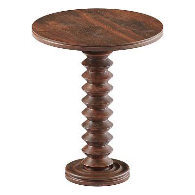 Round Wooden Side Table With Spiral Carved Pedestal Base Classic Design 3d model