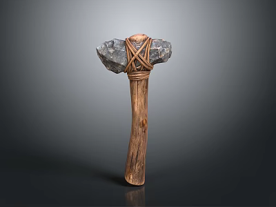Handcrafted Primitive Hammer With Stone Head Wooden Handle And Rope Binding 3d model