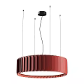 Modern Red Pleated Chandelier with Folded Fabric Shade Hanging from Ceiling for Contemporary Interior Spaces