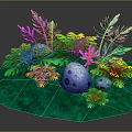 Cartoon Scene With Vibrant Colorful Plants And Blue Spotted Eggs On Green Ground